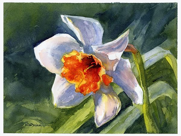 Paint a daffodil in watercolor